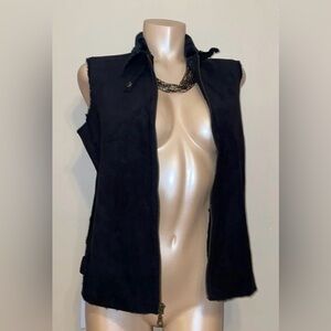 Lord & Taylor women’s vest Small 4 6 suede zip up pockets black casual essential